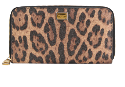 Dolce & Gabbana Leopard Print Long Zip Wallet, &pound;130, Accessories, Brown, Leather, Front view
